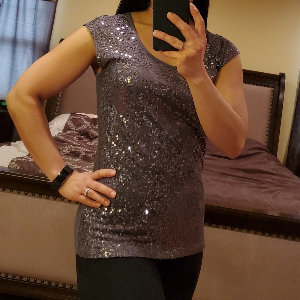 Ann Taylor gray sequin top